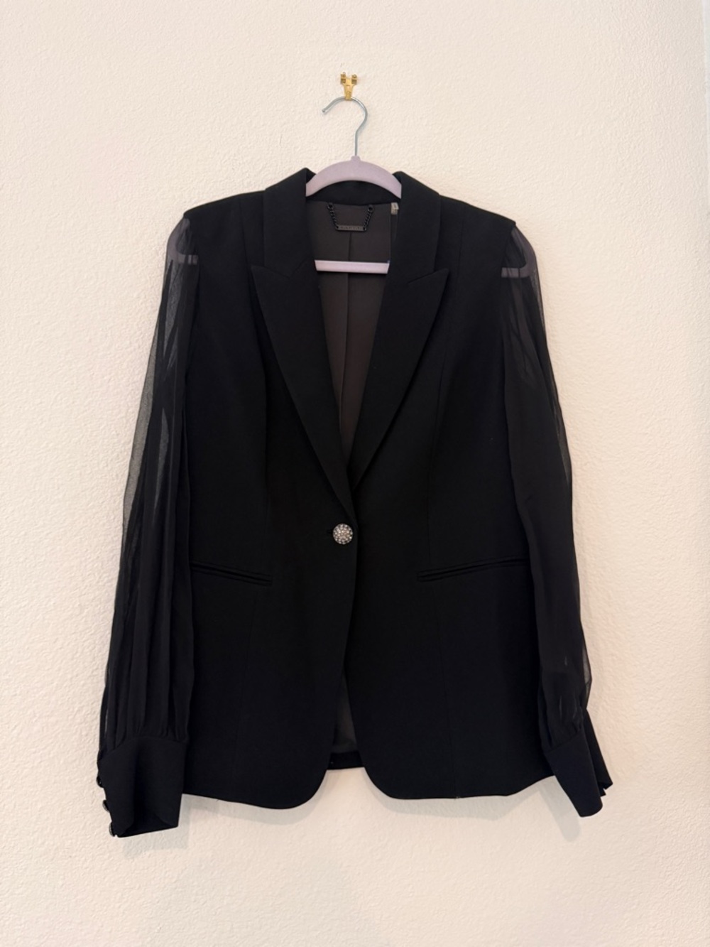 Elie Tahari Black Blazer with Sheer Puff Sleeves